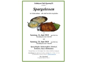 Spargelessen im Schützenhaus Egestorf am 16. und 23. Juni 2018