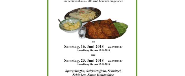 Spargelessen im Schützenhaus Egestorf am 16. und 23. Juni 2018
