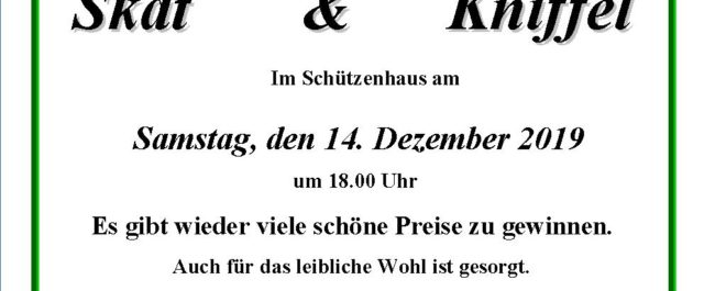 Einladung zum Skat- und Kniffelturnier am 14.12.2019